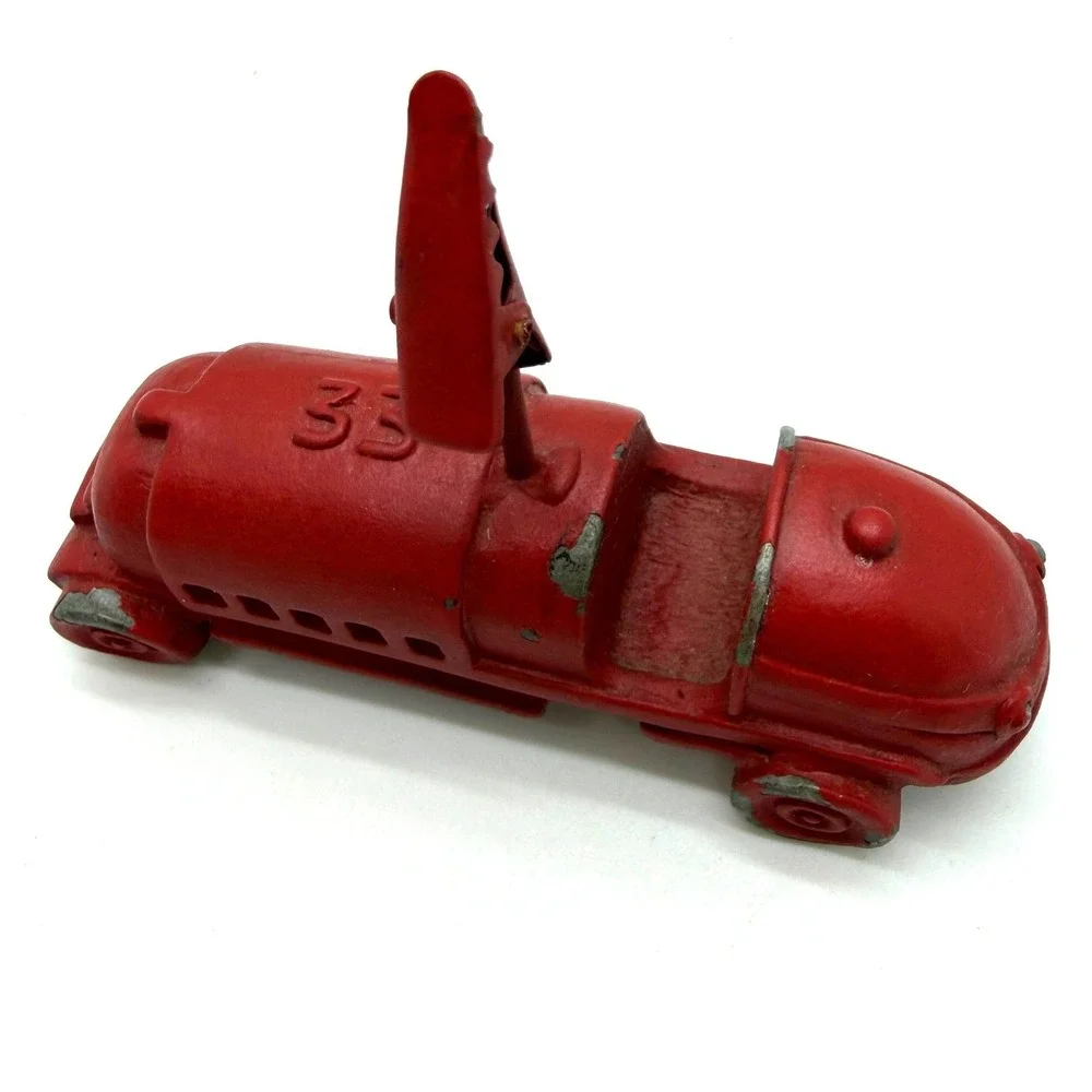 Cast Iron Racer #33 Toy Car Small Red Vintage 1940s-1950s Paperweight Cardholder